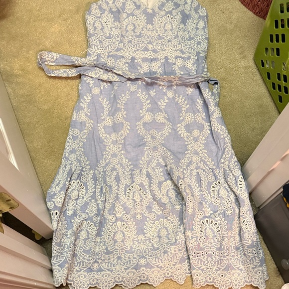 Tahari ASL Light Blue V-Neck Lace Overlay Dress - Picture 3 of 4